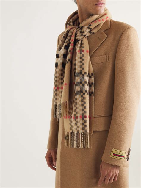 burberry fringed checked wool scarf|wool burberry scarf men.